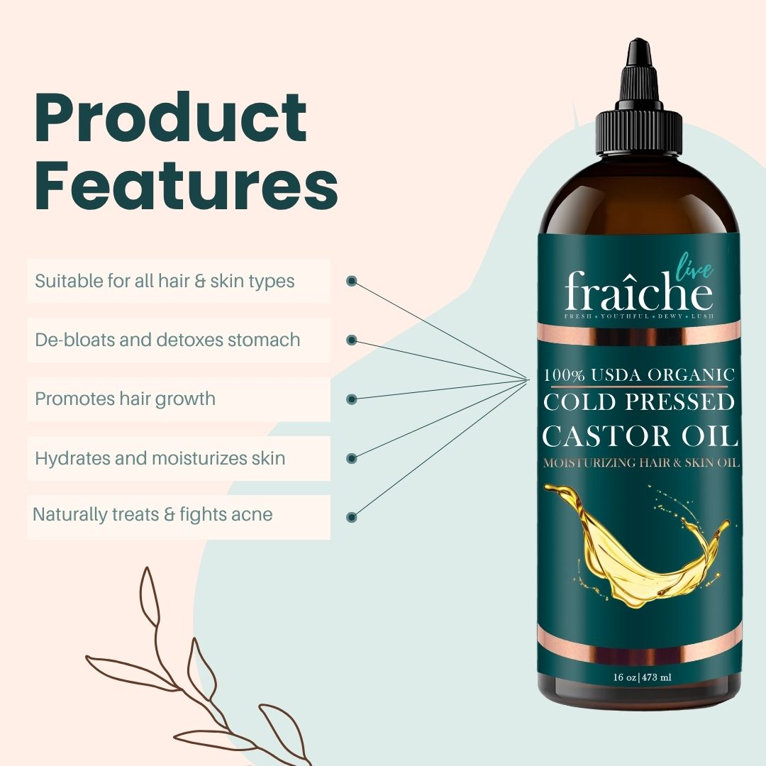 Organic Cold Pressed Castor Oil for Hair, Skin & Nails (16 oz)