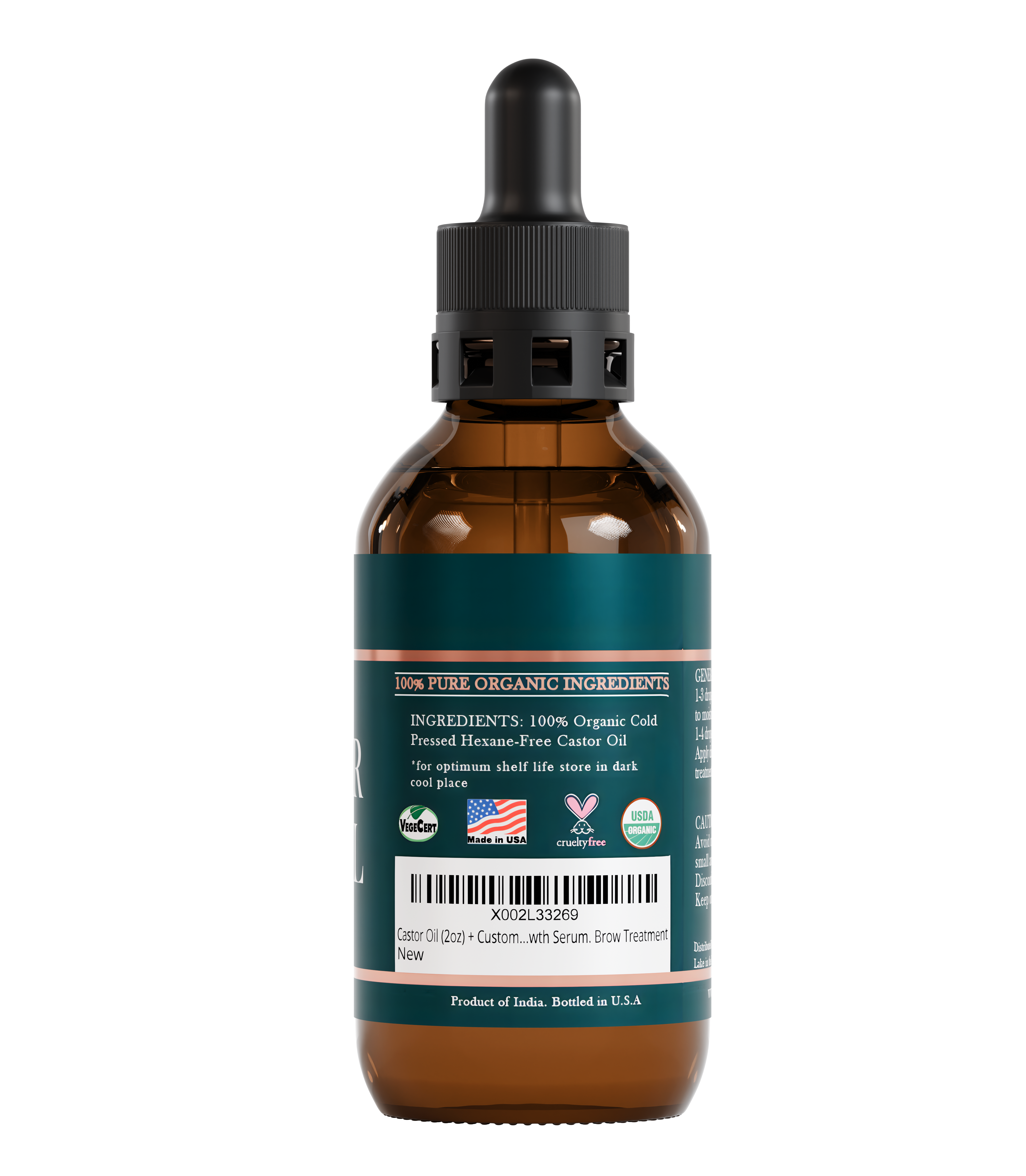 Organic Castor Oil Lash & Brow Serum + Bottle (2oz)