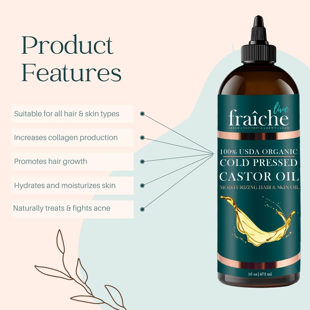 Organic Cold Pressed Castor Oil for Hair, Skin & Nails (16 oz)