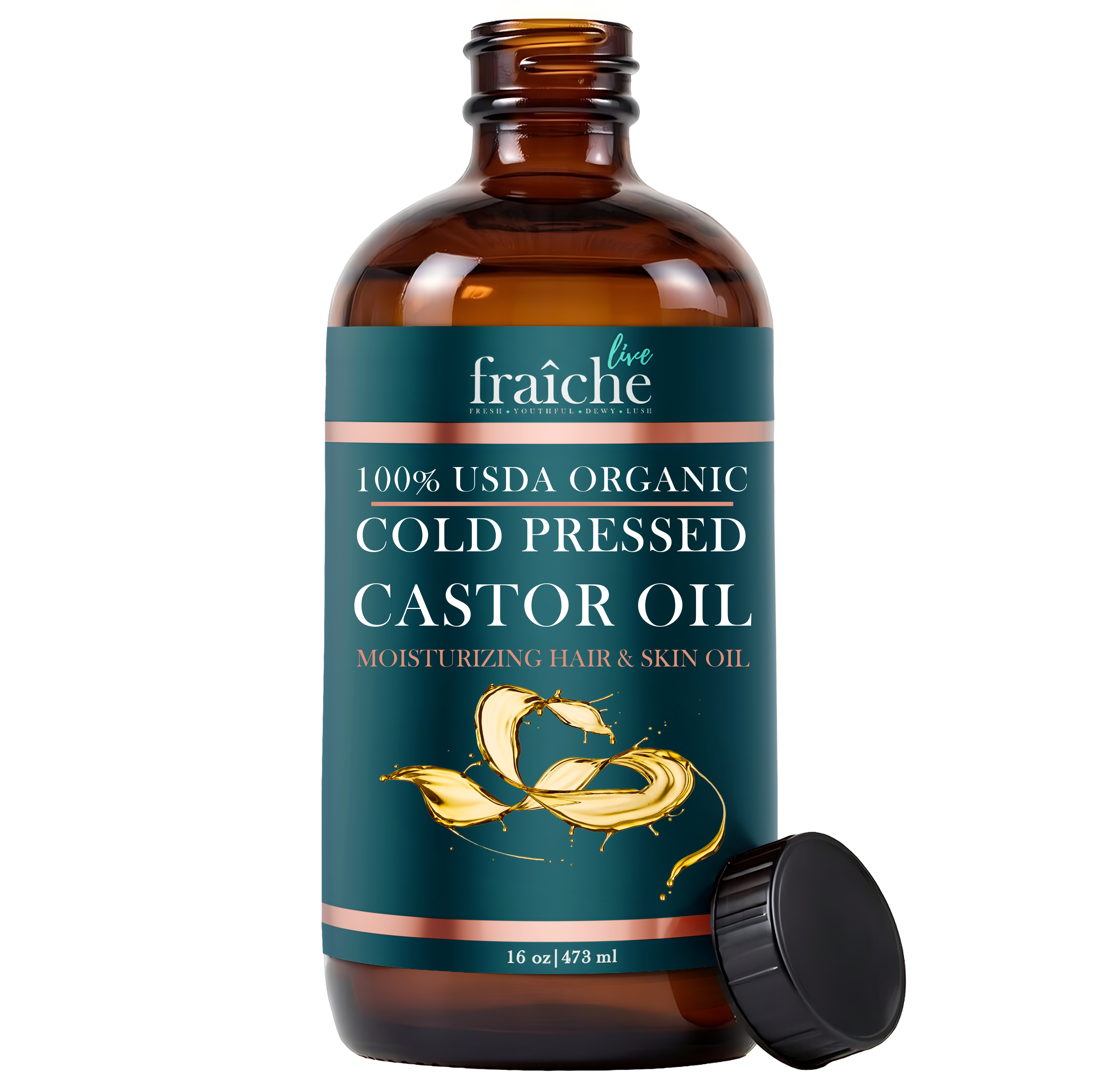 Organic Cold Pressed Castor Oil for Hair, Skin & Nails (16 oz)