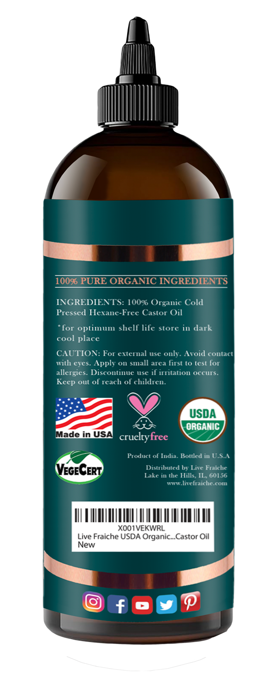 Organic Cold Pressed Castor Oil for Hair, Skin & Nails (16 oz)