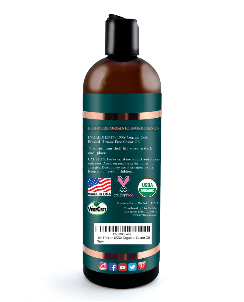 Organic Cold Pressed Castor Oil for Hair, Skin & Nails (16 oz)